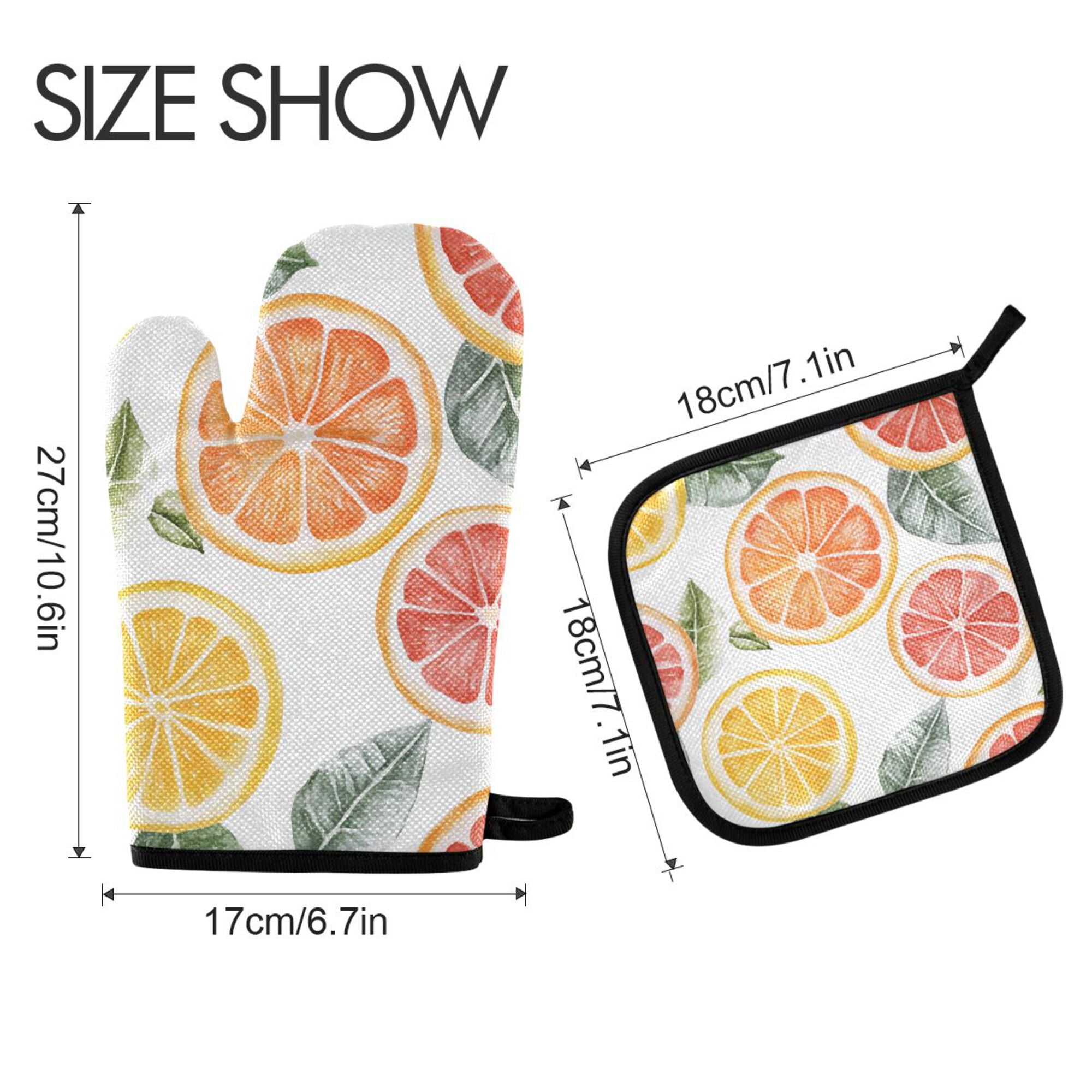 Yayeee Oven Mitts and Pot Holder Set of 4 Heat Resistant Kitchen Gloves Baking Hot Pad, Candy Grapefruit Slices