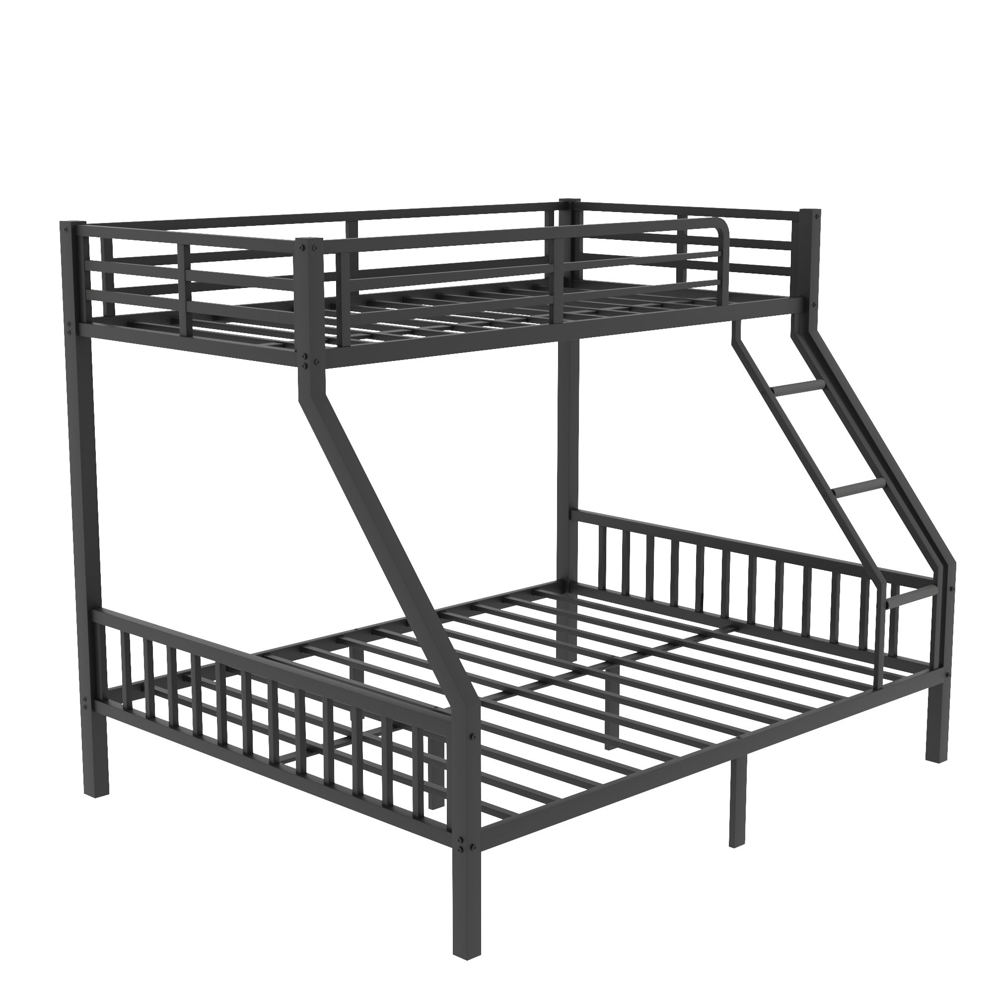 PORKISS Bunk Bed, Metal Twin XL Over Queen Bunk Bed Frame with Ladders and Slats, Modern Bed Frame with 12.5" High Safety Guard, Freestanding Twin Bunk Bed for Teens Adults, Black