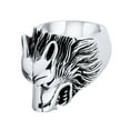 thumbnail image 3 of Bling Jewelry Mens Hunter Animal Norse Viking Warrior Signet Fierce Wolf Head Ring Oxidized .925 Sterling Silver, 3 of 5