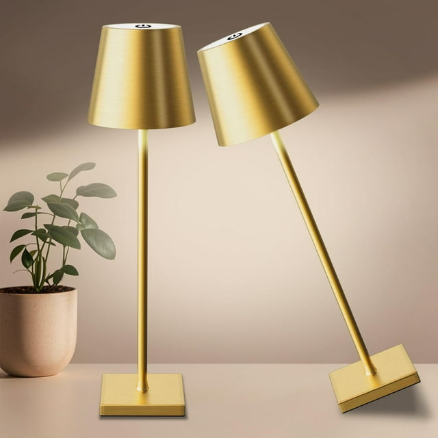 TEMOGU-Set of 2 Cordless Table Lamps, LED Rechargeable Battery Operated Desk Lamps with 3-Color Stepless Dimming, IP54 Waterproof, Portable for Outdoor, Patio, Bar, Restaurants, Bedroom (Gold)
