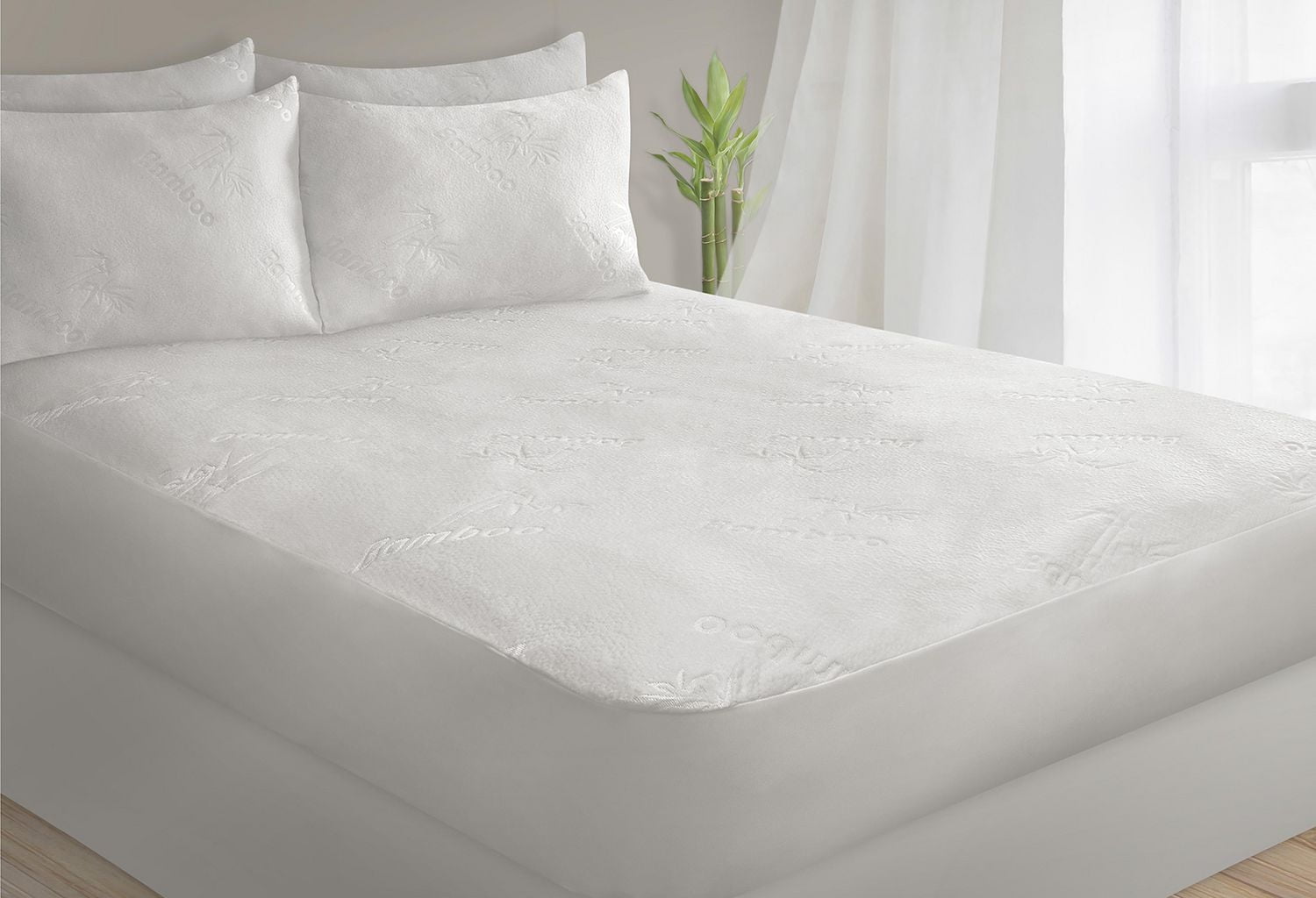 Safdie & Co. Mattress Protector Q Bamboo Jacquard White