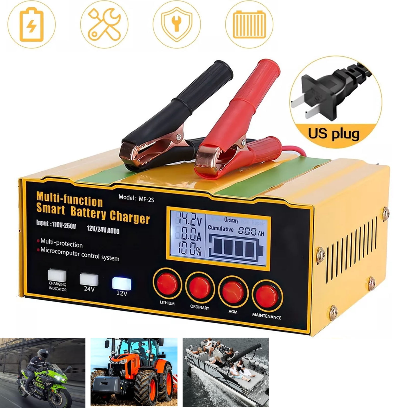 OhhGo Car Battery Charger 12V/24V Automatic Smart Charger Manual Battery Charger for AGM Battery Car Boat Motorcycle