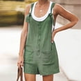 thumbnail image 2 of Women's Summer Short Overalls Adjustable Strap Cotton Linen Button Bib Jumpsuits Casual Loose Shortalls with Pocket (X-Small, Green), 2 of 5