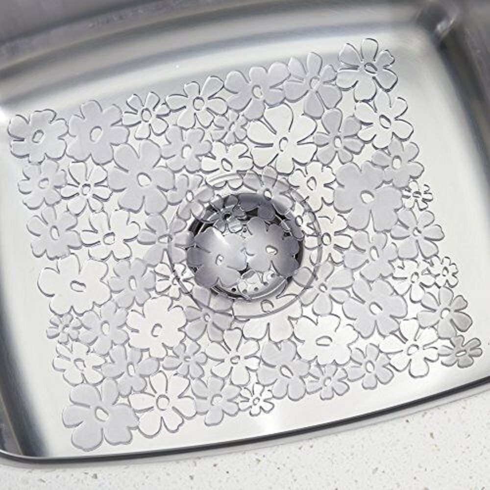 Dependable Industries 2 Pack Decorative Kitchen Sink Protector Mat Pad Set, Clear - Quick Draining - Use In Sinks to Protect Surfaces and Dishes - Modern Floral Design 15.5" x 11.5" - image 4 of 5