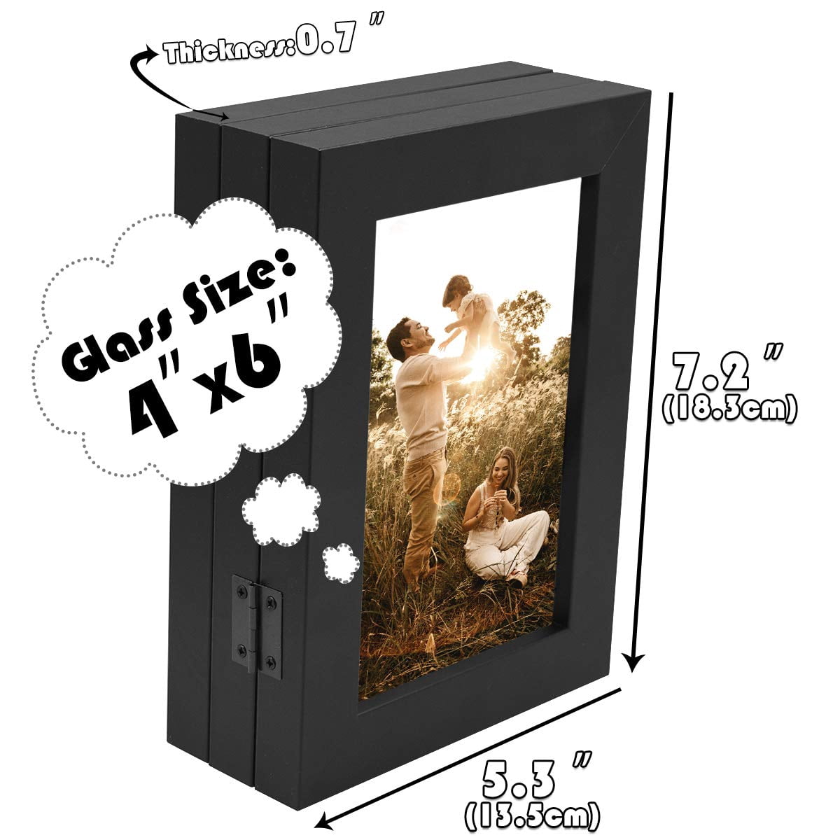 Golden State Art 3-Opening 4x6 Trifold Hinged Photo Frame with Real Glass, Black, 2-Pack