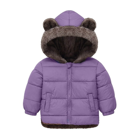 lnmuld Kids Jacket Reversible Girls Hooded Jacket with Bear Ears Winter Warm Thickened Padded Coat Long Sleeve Outwear for Cold Weather Solid Color Size:3-4 Years