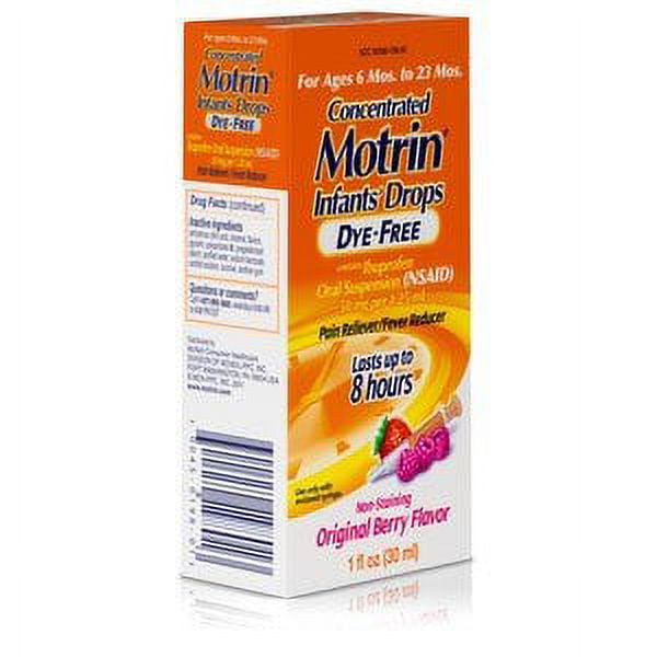 Motrin Concentrated Infants' Drops Dye-Free, Original Berry 1 oz (Pack of 3)
