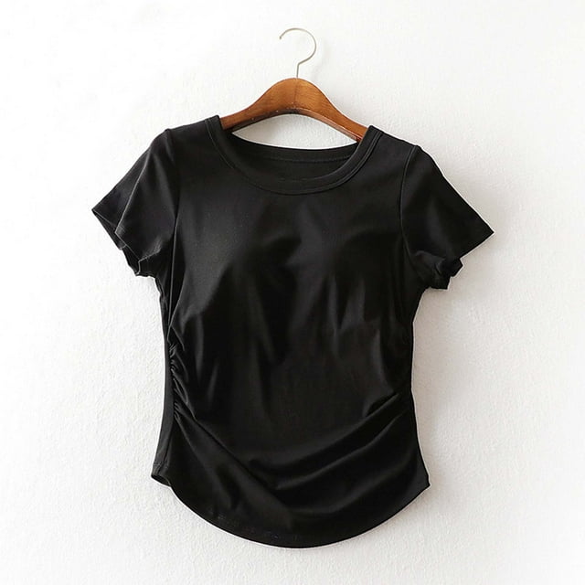 Fiudx Ropa de Mujer Moda Casual Mujer Cuello Redondo Verano Color Sólido Regular Manga Corta Mujer