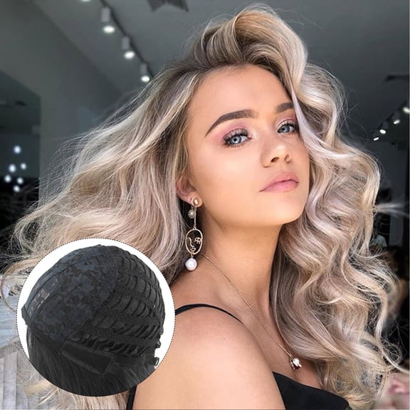 Long Curly Synthetic Wig Middle Part Golden Blonde Hairstyle For Women Daily Wear