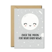 Over the Moon Baby Congratulations Card – Cute Moon & Stars Design – Baby Announcement or Newborn Greeting Card – Blank Inside with Envelope Included
