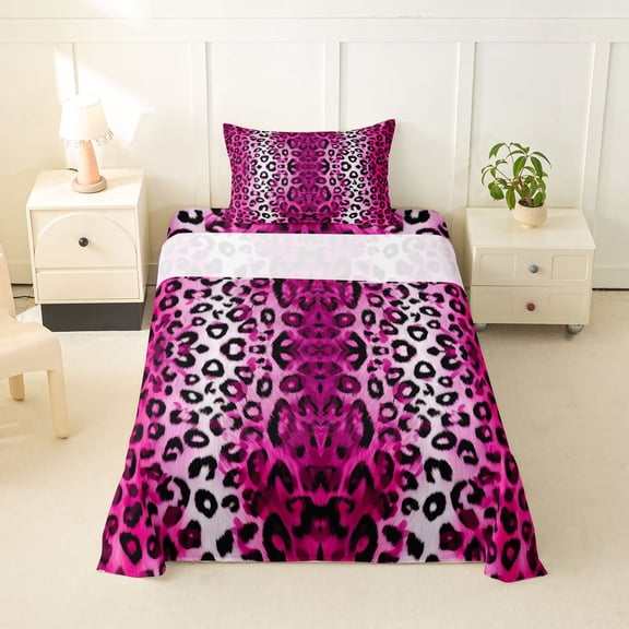 Erosebridal Black Pink White Cheetah Print Twin Sheet Sets 3pcs For Teens Adults,Abstract Animal Print Bedding