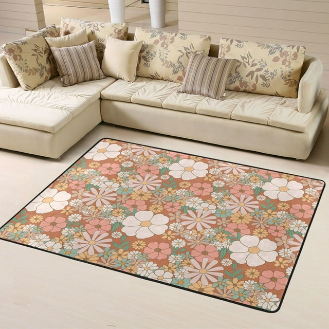 DouZhe Tapis de Sol Antidérapant Lavable en Machine Motif Floral Rétro, Style Rose, 63x48 Pouces