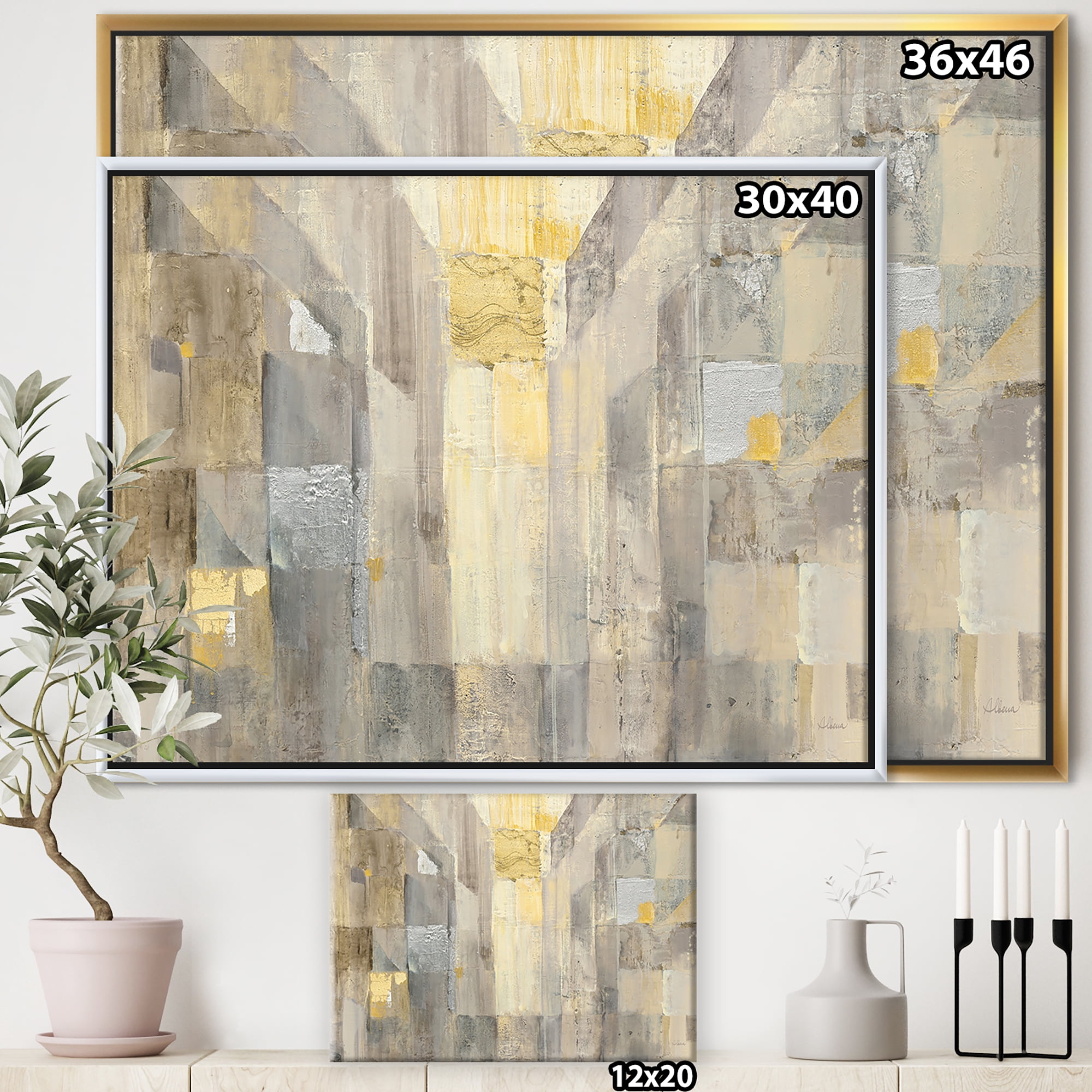 Designart ' Gold Square Watercolor ' Glam Framed Canvas
