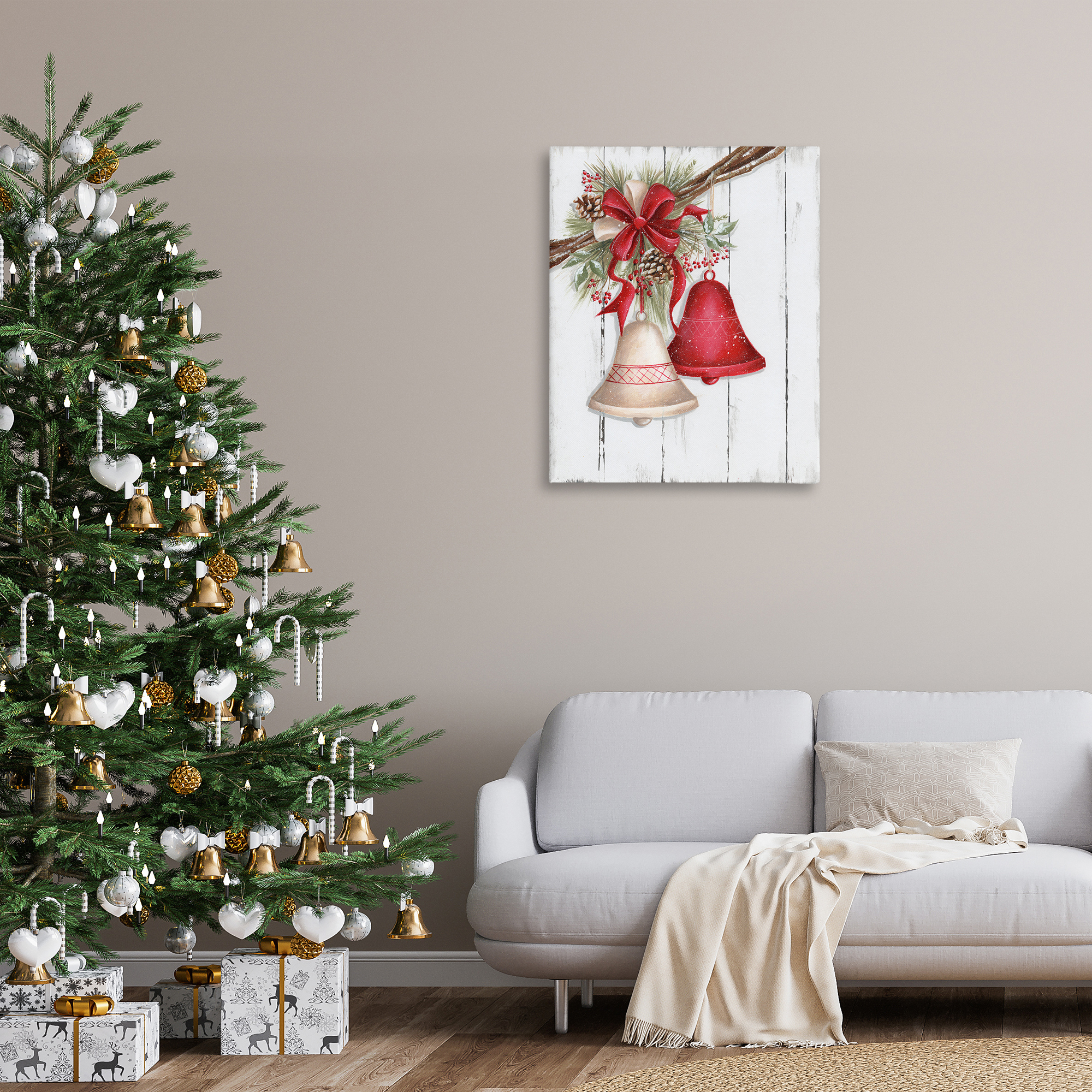 Stupell Industries Rustic Winter Bells Holiday Painting Gallery Wrapped Canvas Art Print Wall Art, 30 x 40