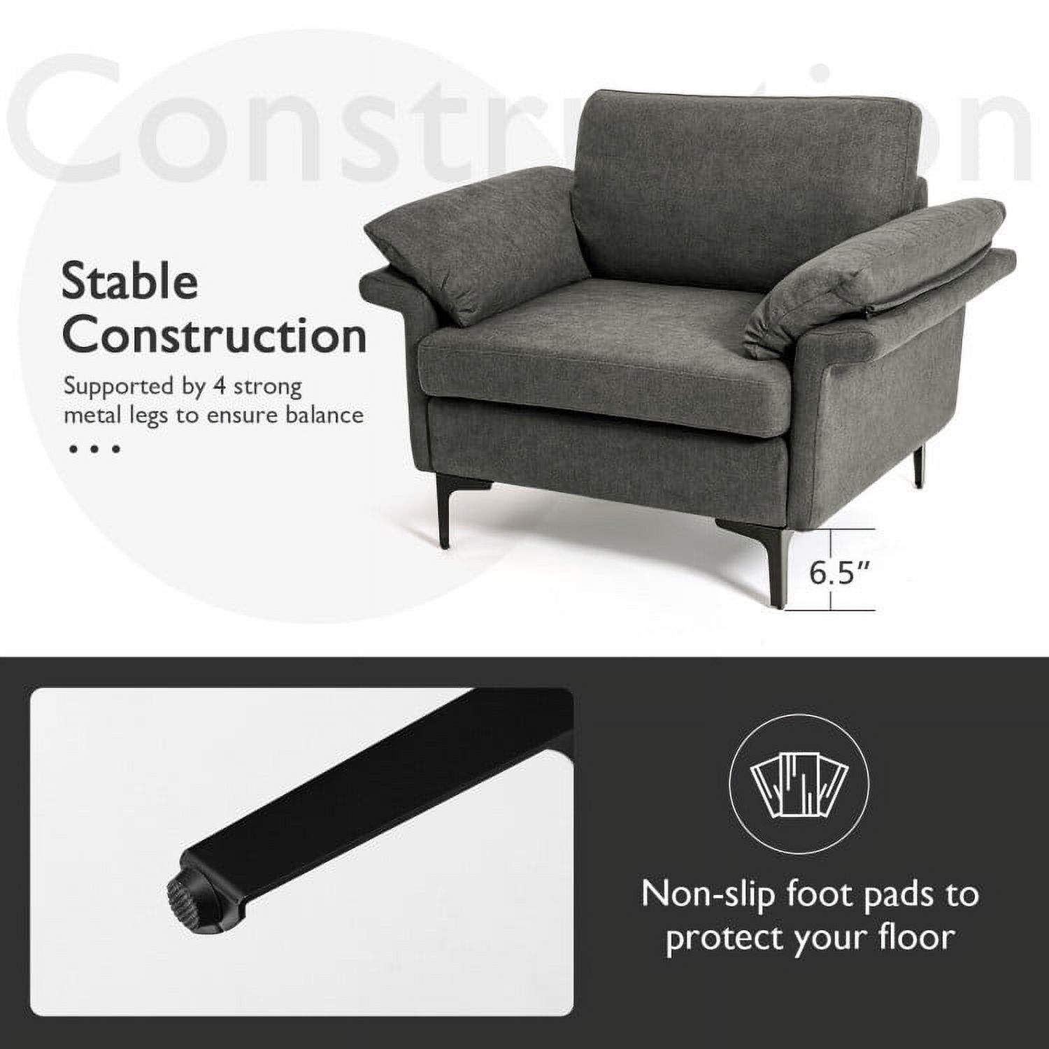 Demi Bonn Upholstered Accent Armchair, Modern Fabric Accent Armchair with Original Distributed Spring and Armrest Cushions, for Living Room, Bedroom, Gray