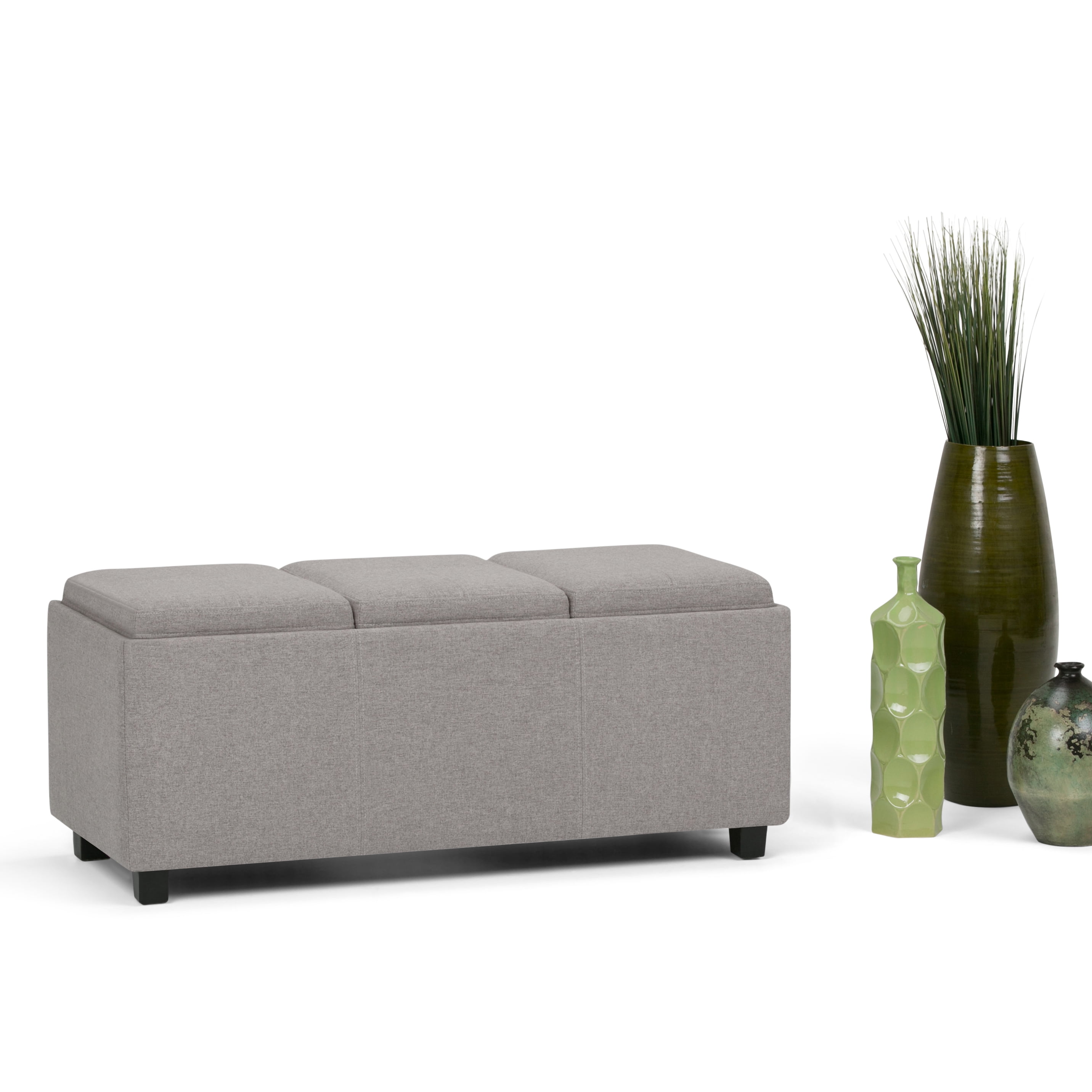 Avalon 42 inch Wide Contemporary Storage Ottoman in Cloud Grey Linen Look Fabric