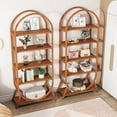 thumbnail image 5 of 70.8" Tall Open Bookshelf, 5-Tier Arched Bookcase, Modern Brown Storage Bookshelves (2PC), 5 of 5