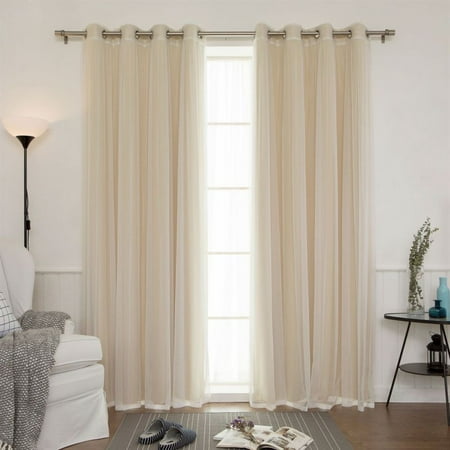 Best Home Fashion 4 Piece Gathered Tulle Sheer And Blackout Silver