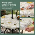 thumbnail image 5 of Round Outdoor Tablecloth with Umbrella Hole and Zipper, White Daisy Farmhouse Tablecloth with Elastic Waterproof, Garden Floral Honeybees Vintage Patio Table Covers for 36" - 44" Picnic Pool Tables, 5 of 9