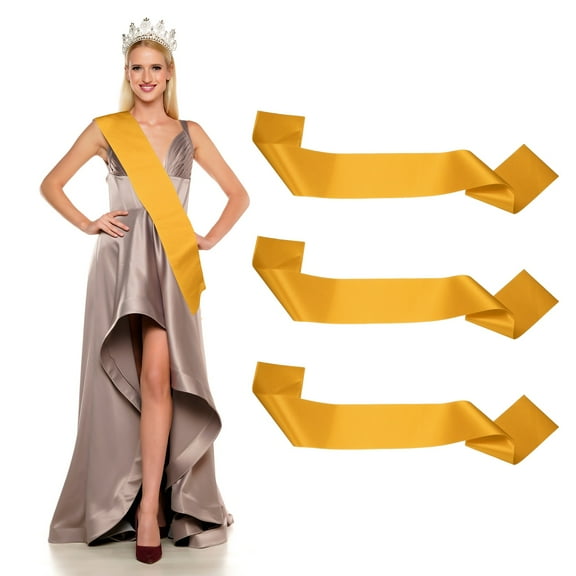 Uxcell Satin Sash, Blank Sash, Pageant Ribbon for Beauty Pageant Party Wedding DIY Decorations 3 Pack & Gold