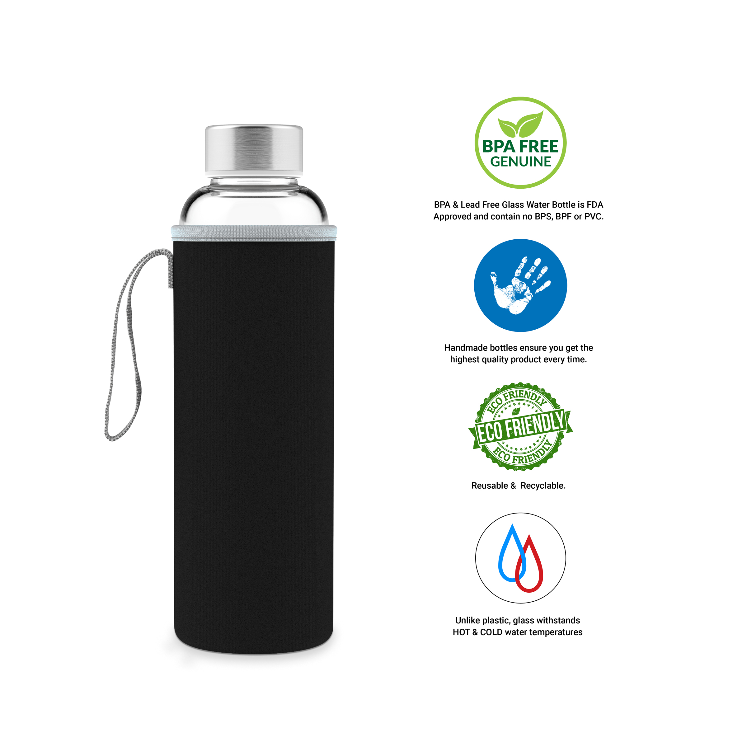 Glasstic Worry-Free BPA Free Glass Water Bottle - Blue Girls