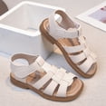 thumbnail image 4 of Summer Sandals for Girls Open Toe Cute Solid Strappy Slip on Outdoor Flat Shoes Breathable Hollow out Gladiator Dress Shoes White 13 Little Kid, 4 of 8