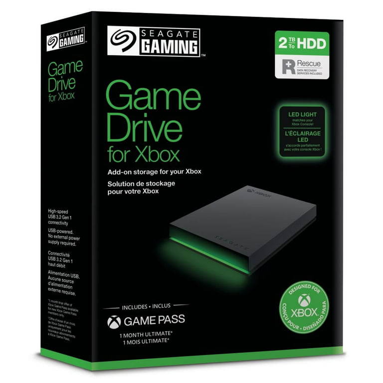 Seagate Game Drive for Xbox 2TB External USB 3.2 Gen 1 Hard Drive Xbox  Certified with Green LED Bar (STKX2000403)