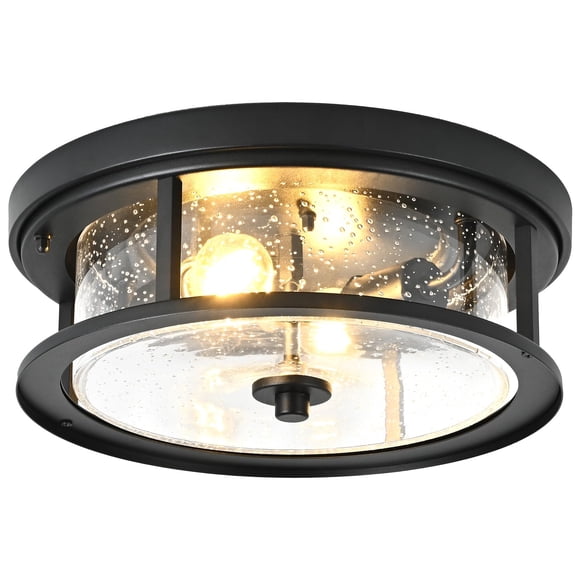 odorpower Black Ceiling Light Fixtures Flush Mount Light, 2 Bulb with Glass Flush Mount Ceiling Lights Fixture Bedroom, Indoor Ou