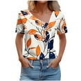thumbnail image 2 of Yuwull Summer Tops Going Out Tops For Women Women'S V-Neck Fashion Printed Button Short Sleeved Shirt T-Shirt Short Sleeved V-Neck Top/Shirt Summer Tops For Women On ClearanceL, 2 of 5