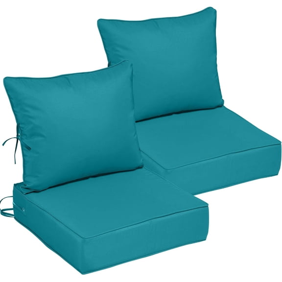 22x24 Outdoor Chair Cushions Set of 2, Waterproof Deep Seat Cushions for Patio Furniture with Removable Cover, Fade Resistant 4'' Outdoor Seat Cushion w/Ties&Handle for Sofa Loveseat,Turquoise