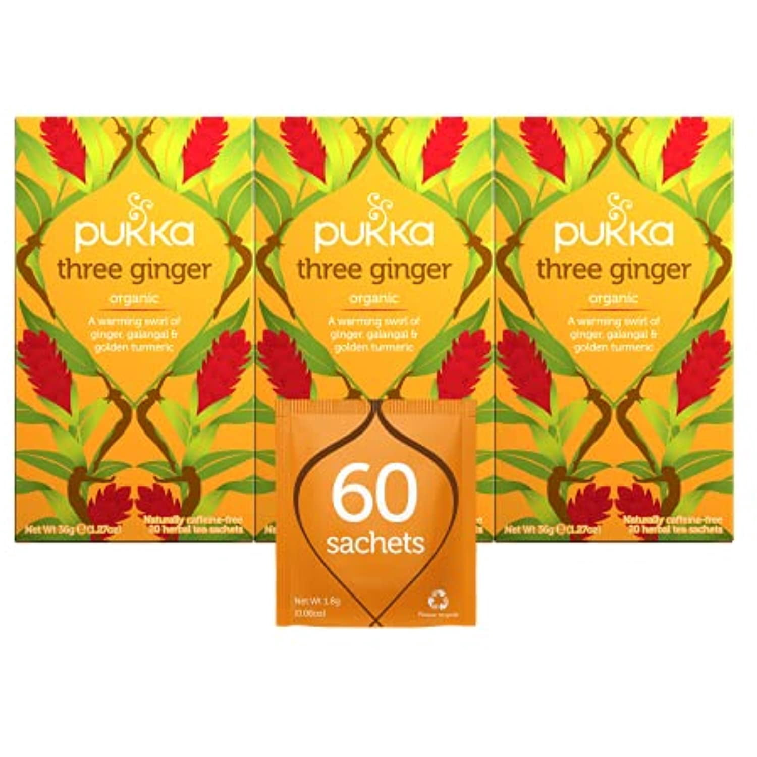 Pukka Three Ginger, Organic Herbal Tea With Turmeric & Galangal