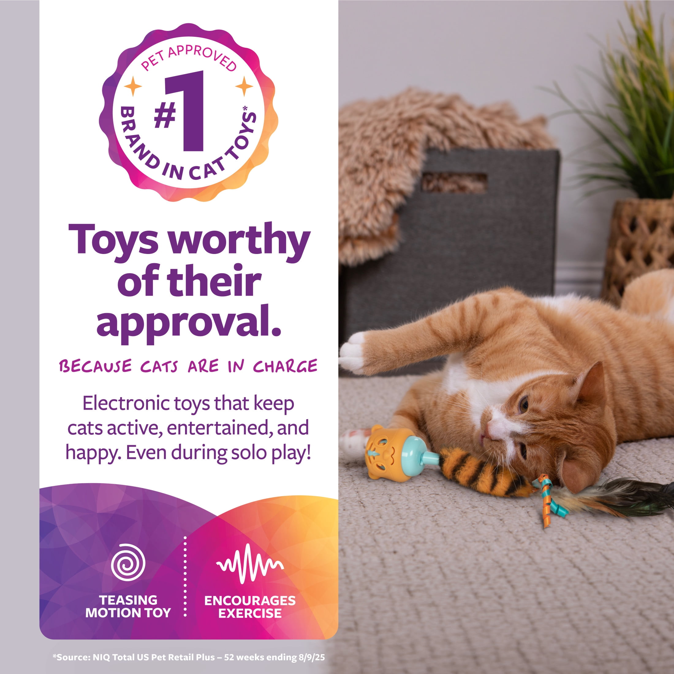 SmartyKat Twist 'N Twirl Electronic Motion Cat Toy with USB Rechargeable Battery & Twirling Feathered Teaser Tail