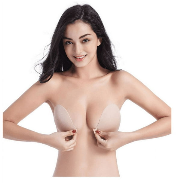 ShenMo Adhesive Bra Strapless Sticky Invisible Push up Silicone Bra for  Backless Dress with Nipple Covers Nude D 
