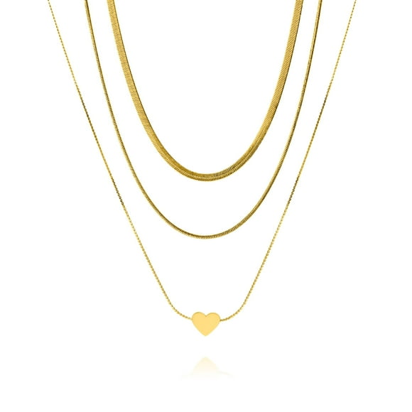 Conjunto de Collar con Colgante de Corazón de Triple Capa JeenMata en Tono Amarillo Cálido