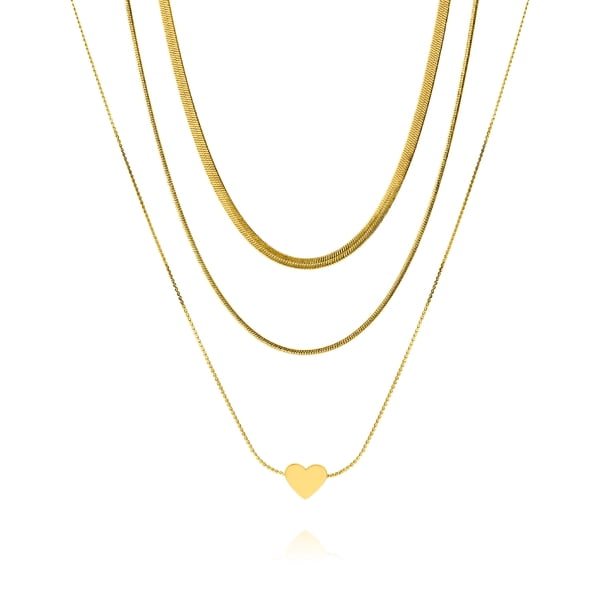 Conjunto de Collar con Colgante de Corazón de Triple Capa JeenMata en Tono Amarillo Cálido