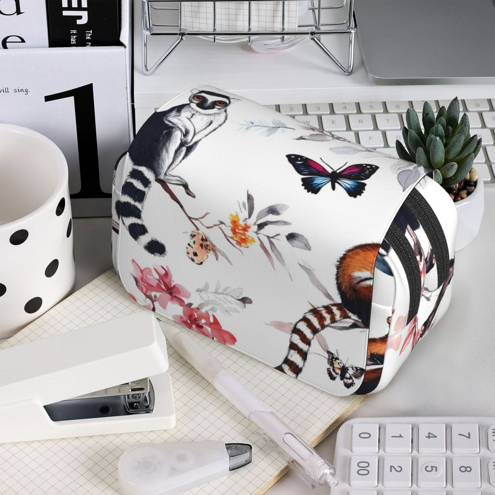 Large-Capacity Flip-Top Double-Layer Pencil Case, Multi-Functional Pocket Pen Case, Durable Stationery Organizer Tailless Bear Butterflies And Flowers