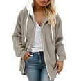 thumbnail image 2 of ZHOGXU Women's Hooded Coat Long Sleeve Color Block Zipper Drawstring Plush Comfortable Fashion Jacket For Casual Daily Wear Grey Xxxl, 2 of 4