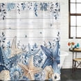 thumbnail image 2 of Coastal Bathroom Shower Curtains with Hooks, Ocean Blue Beige Starfish Shells Leaves Grey Wooden Waterproof Fabric Washable Shower Curtain for Home Hotel Bathtub Decor 36x72 Inch, 2 of 9