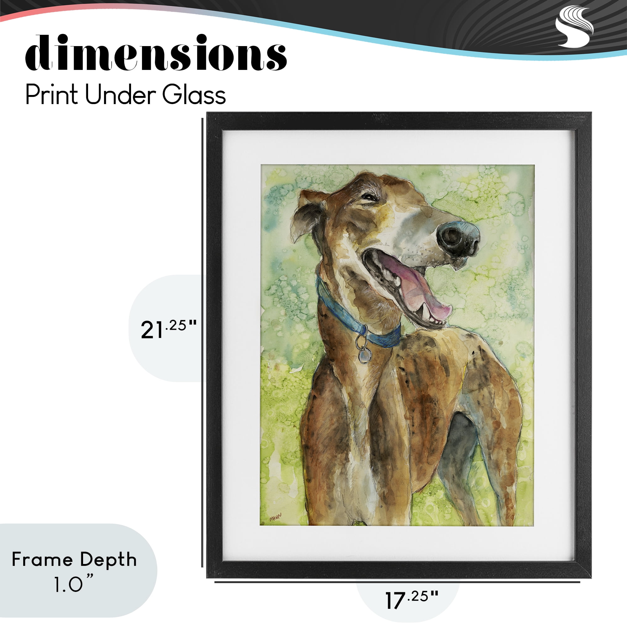 Stupell Industries Greyhound Smile Watercolor Black Framed Print Under Glass, design by Patti Mann