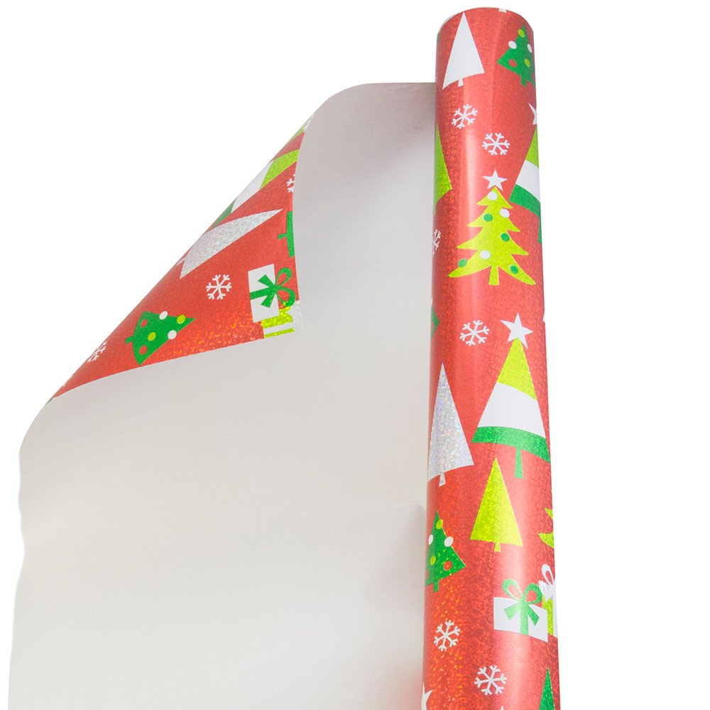 JAM Christmas Wrapping Paper, 40 Sq Ft, 1/Pack, Trees and Presents Gift Wrap