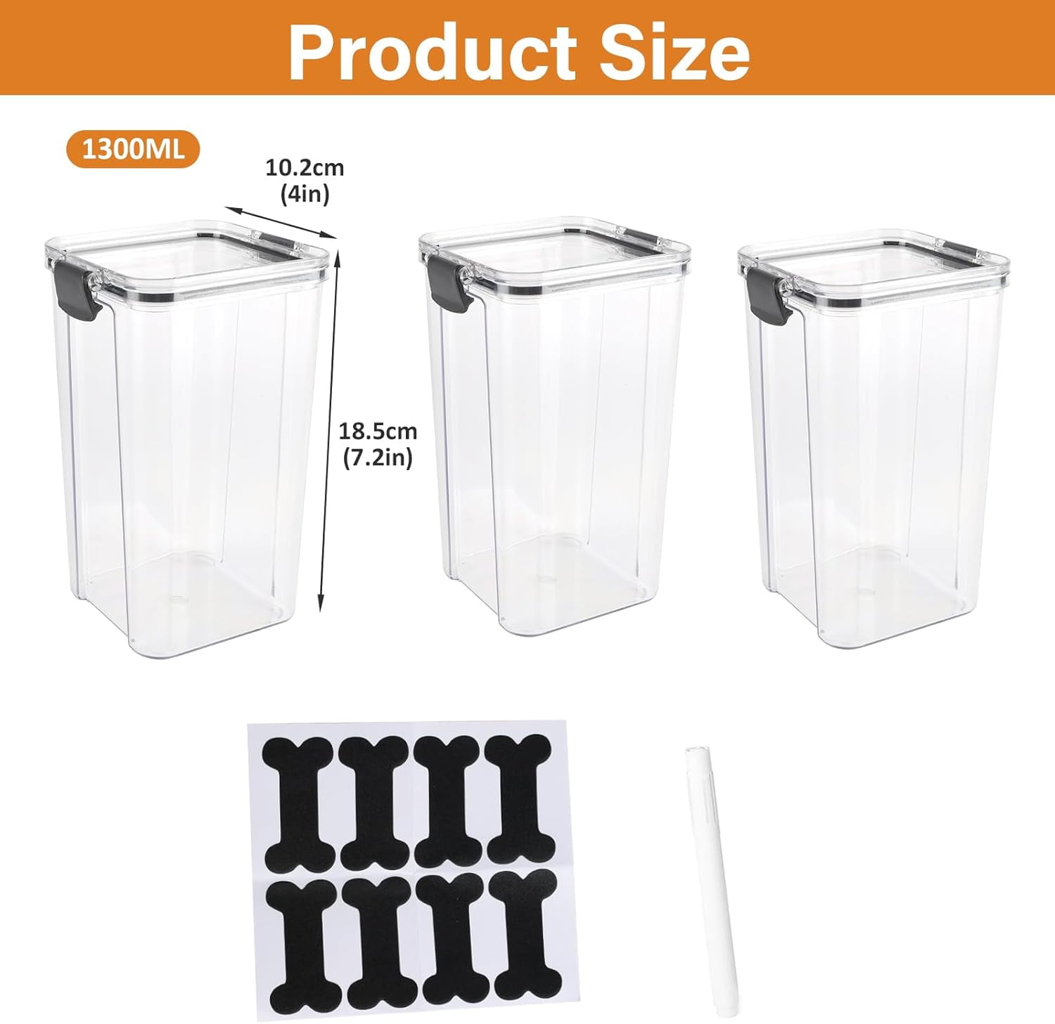 Brabtod 3-Pack Airtight Pet Food Containers with Locking Clips, Dog & Cat Food Storage with Labels & Pen, Bird Seed Treat Canisters