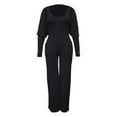 thumbnail image 4 of Women's Deep V Neck Long Sleeve Jumpsuit - High Stretch Ribbed Polyester for Casual/Outdoor Wear, 4 of 8