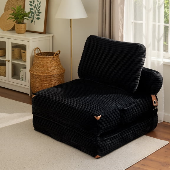 Ovios Folding Sofa Bed Convertible Futon Chair Bed Sleeper Comfy Fold Out Floor Couch with Pillow Lounge Bed for Small Spaces, Black