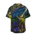 thumbnail image 6 of Lsque Cute Blue Frog print Men's Cuban Collar Short Sleeve Shirt Summer Beachwear Casual Button Down Fashionable Vacation Leisure Shirt-XX-Large, 6 of 7