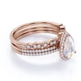 thumbnail image 3 of JeenMata 1.5 carat Pear Shaped Blue Moonstone and Moissanite Vintage Trio Wedding Ring Set in 18k Rose Gold over Silver, 3 of 6