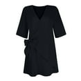thumbnail image 4 of Jzuxvd Cotton Linen Dresses for Women 2024 3/4 Sleeve Casual Midi Dress Flowy Gauze Shift Dress Vacation Beach Dress Spring Summer Black 3XL, 4 of 7