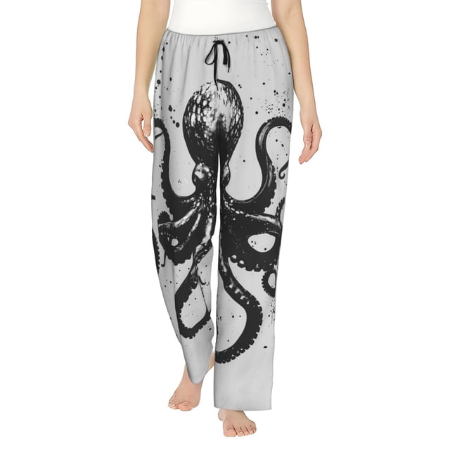 Fotbe Abstract Ink Octopus Pantalones de Pijama para Mujer, Pantalones de Dormir, Pantalones Pj con Cordón y Bolsillos-Medium