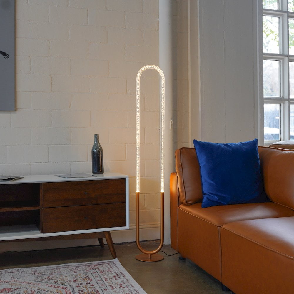Ashcroft Furniture Zeon LED Floor Lamp Coarse Gold and Clear