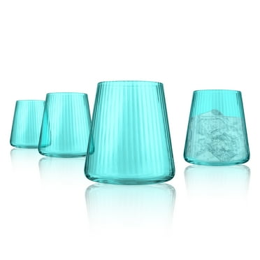 Artland Soho Optic 14.5 oz Double Old Fashion Glass, Set of 4 - Whiskey, Cocktail, Rocks, Barware Drinking Glasses - Elegant Design, Durable Construction, Versatile Use, Dishwasher Safe (Turquoise)