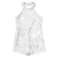 thumbnail image 6 of inhzoy Kids Girls Shiny Sequins Ballet Jazz Latin Dance Romper Jumpsuit Halter Neck Stage Performance Costume,Sizes 6-14 Silver 10, 6 of 8